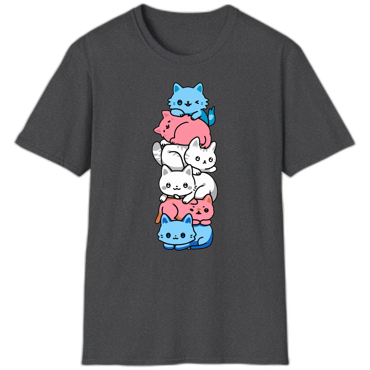 Stacked Kawaii Cats Rainbow Pride T-Shirt in Dark Heather
