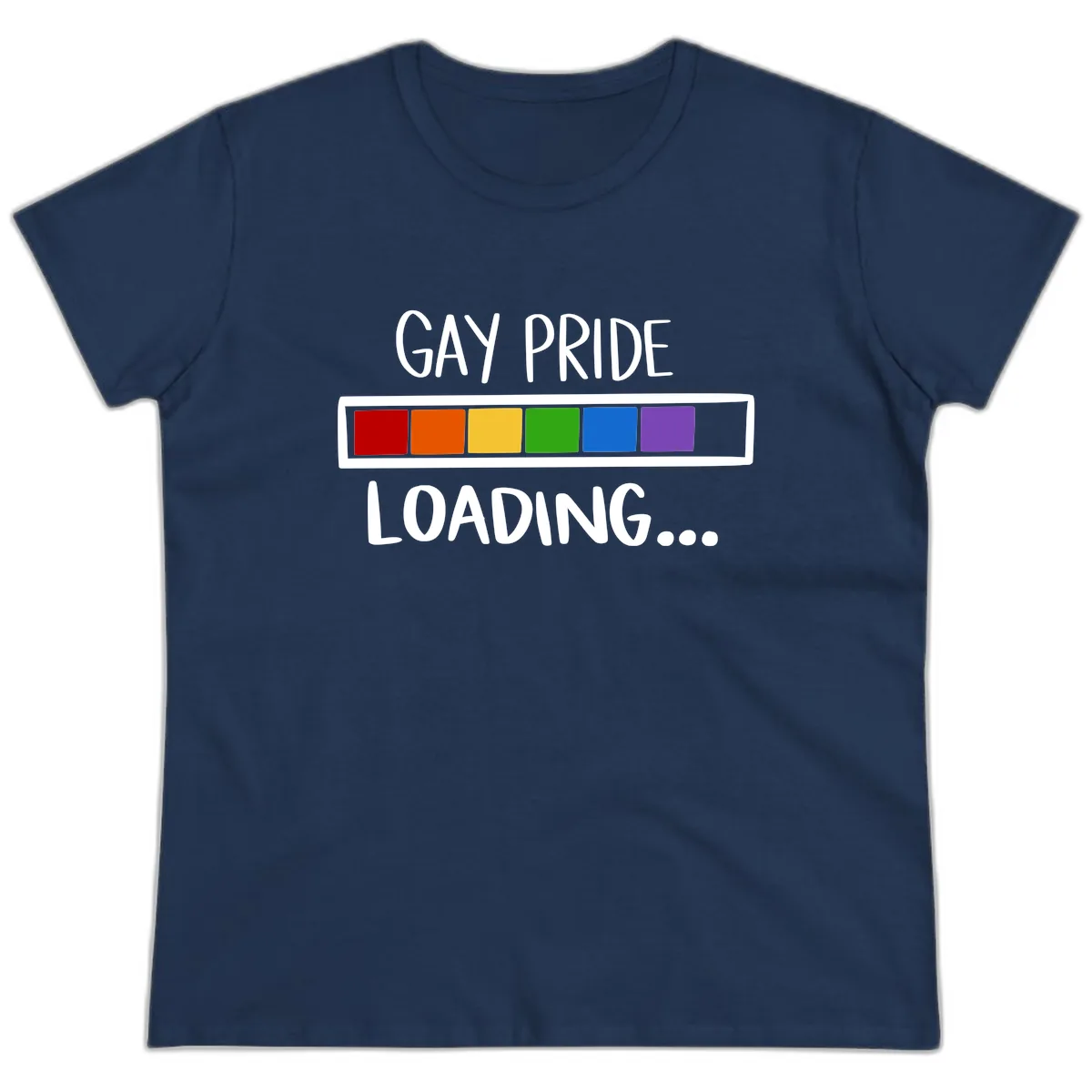 Gay Pride Loading Progress Bar Ladies Tee in Navy