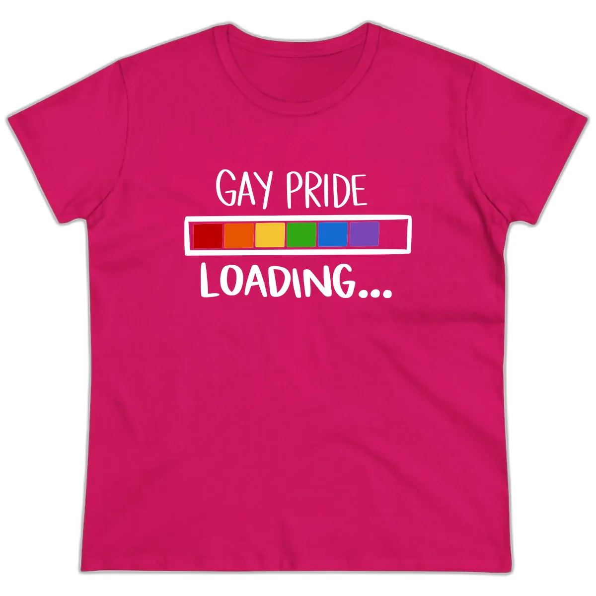 Gay Pride Loading Progress Bar Ladies Tee in Heliconia