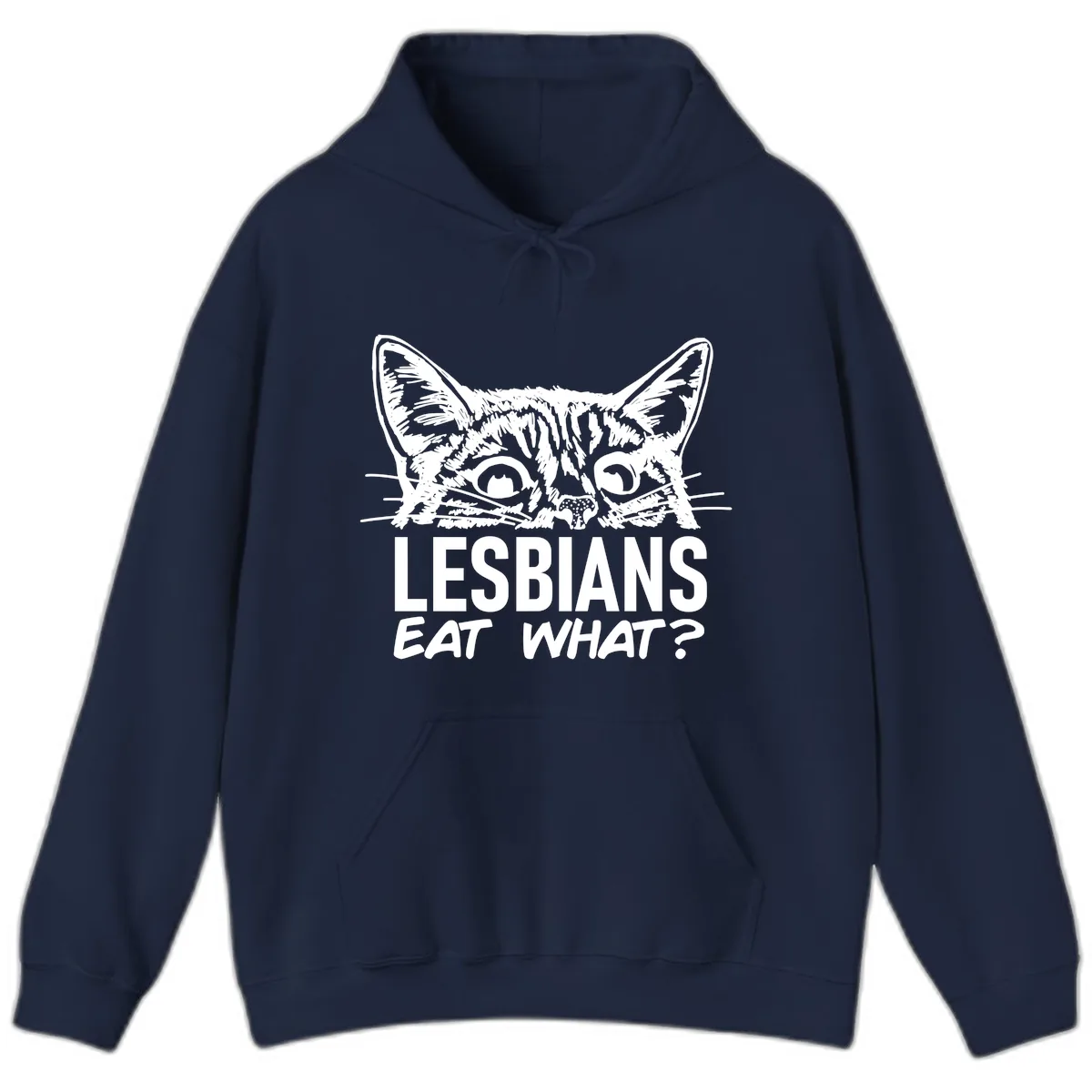 Lesbians Eat What Cat Pride Design Hoodie in Navy