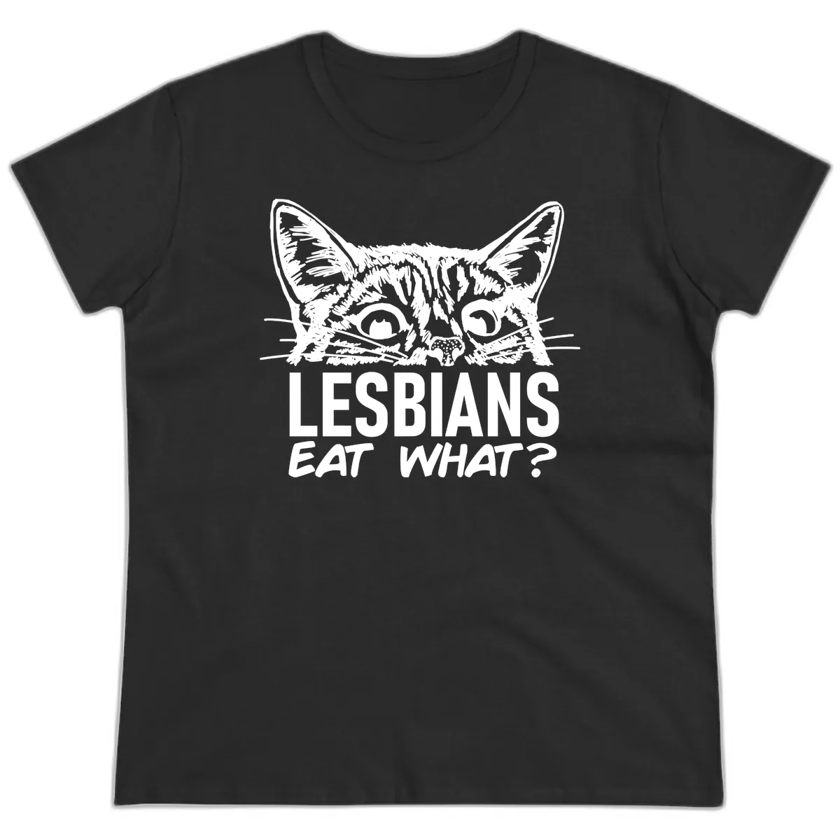 Lesbians Eat What Cat Pride Design Ladies Tee in Black