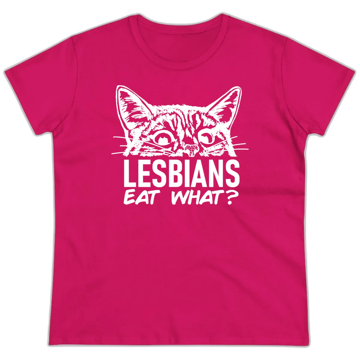 Lesbians Eat What Cat Pride Design Ladies Tee in Heliconia