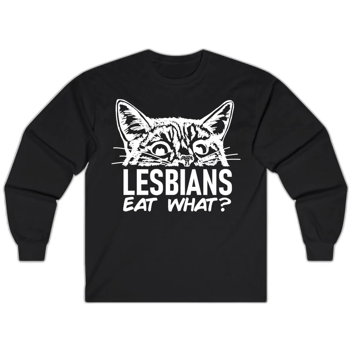 Lesbians Eat What Cat Pride Design Long Sleeve in Black