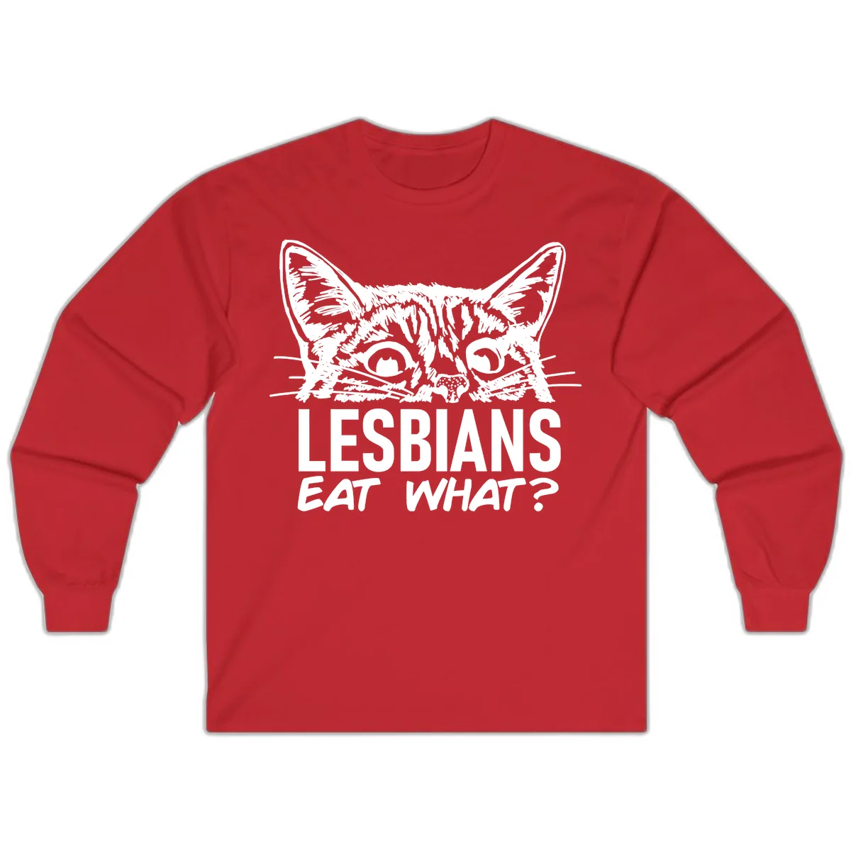 Lesbians Eat What Cat Pride Design Long Sleeve in Red