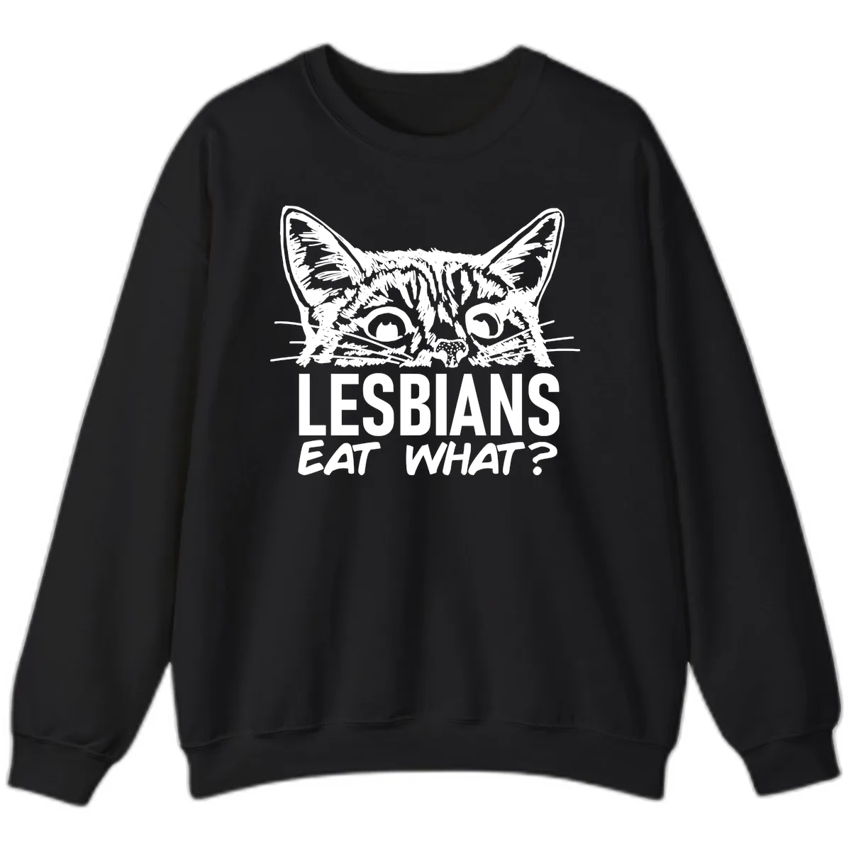 Lesbians Eat What Cat Pride Design Sweatshirt in Black