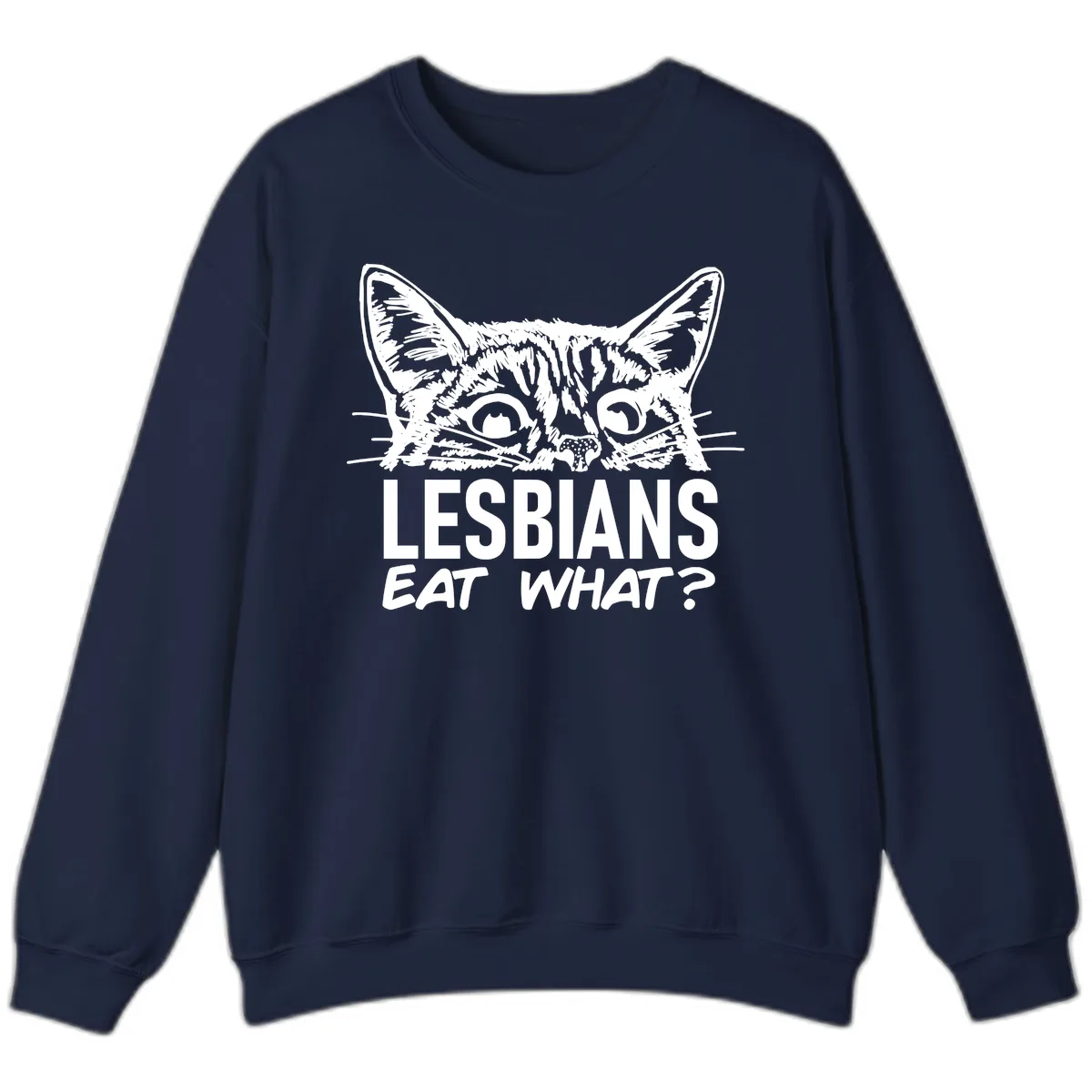 Lesbians Eat What Cat Pride Design Sweatshirt in Navy