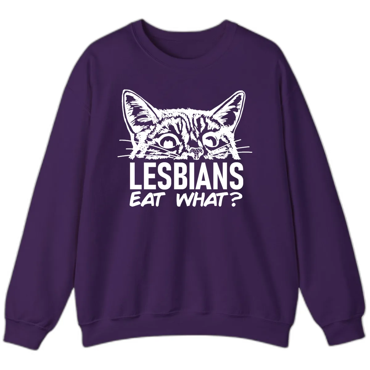 Lesbians Eat What Cat Pride Design Sweatshirt in Purple