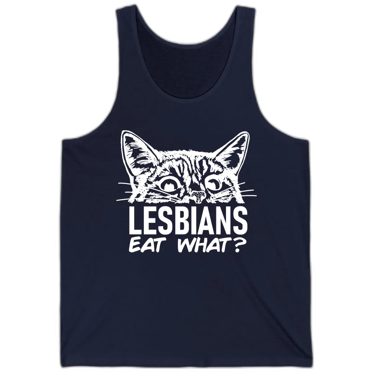 Lesbians Eat What Cat Pride Design Tank in Navy