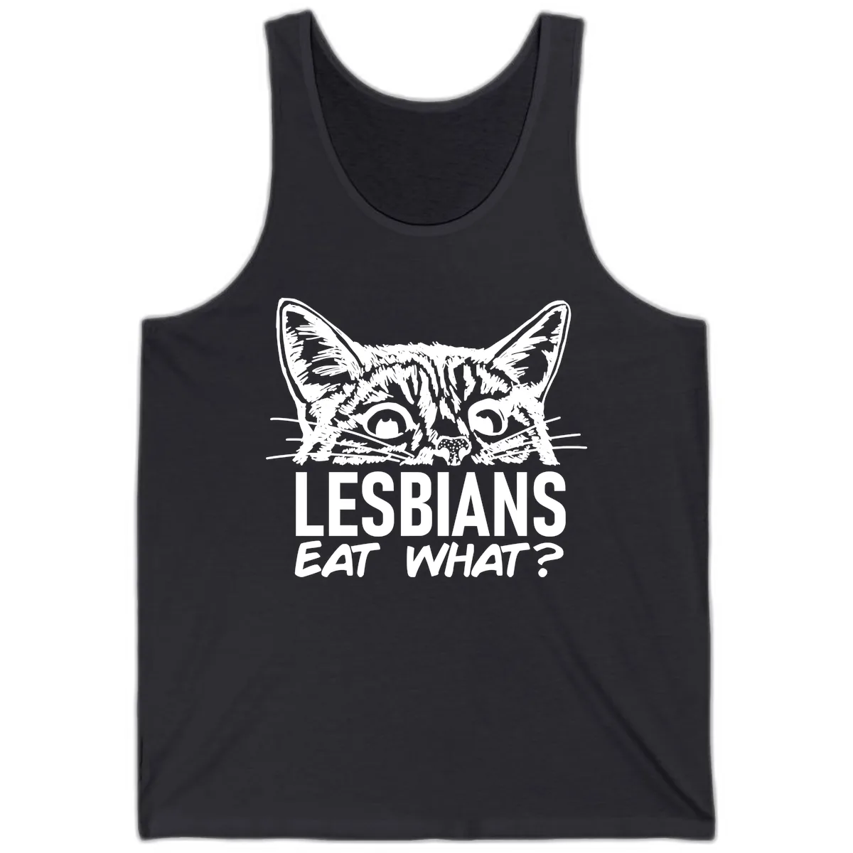 Lesbians Eat What Cat Pride Design Tank in Dark Grey