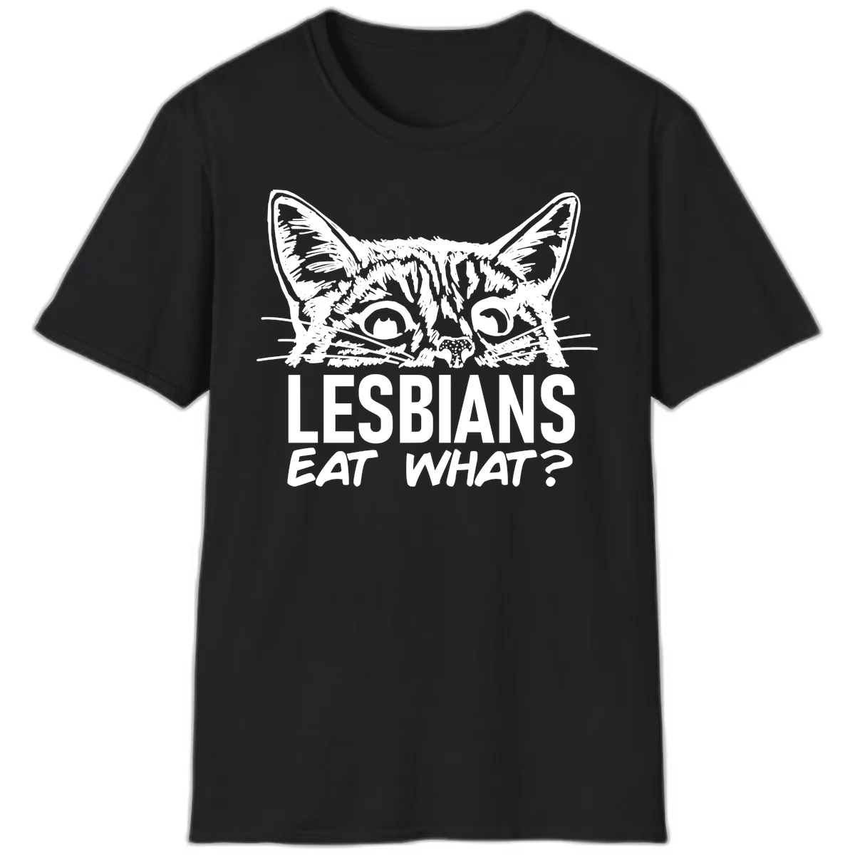 Lesbians Eat What Cat Pride Design T-Shirt in Black