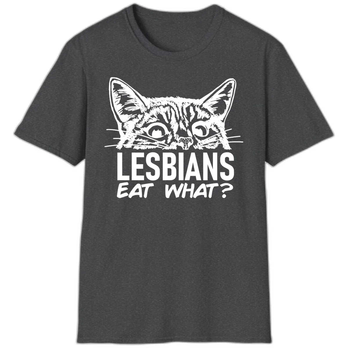 Lesbians Eat What Cat Pride Design T-Shirt in Dark Heather