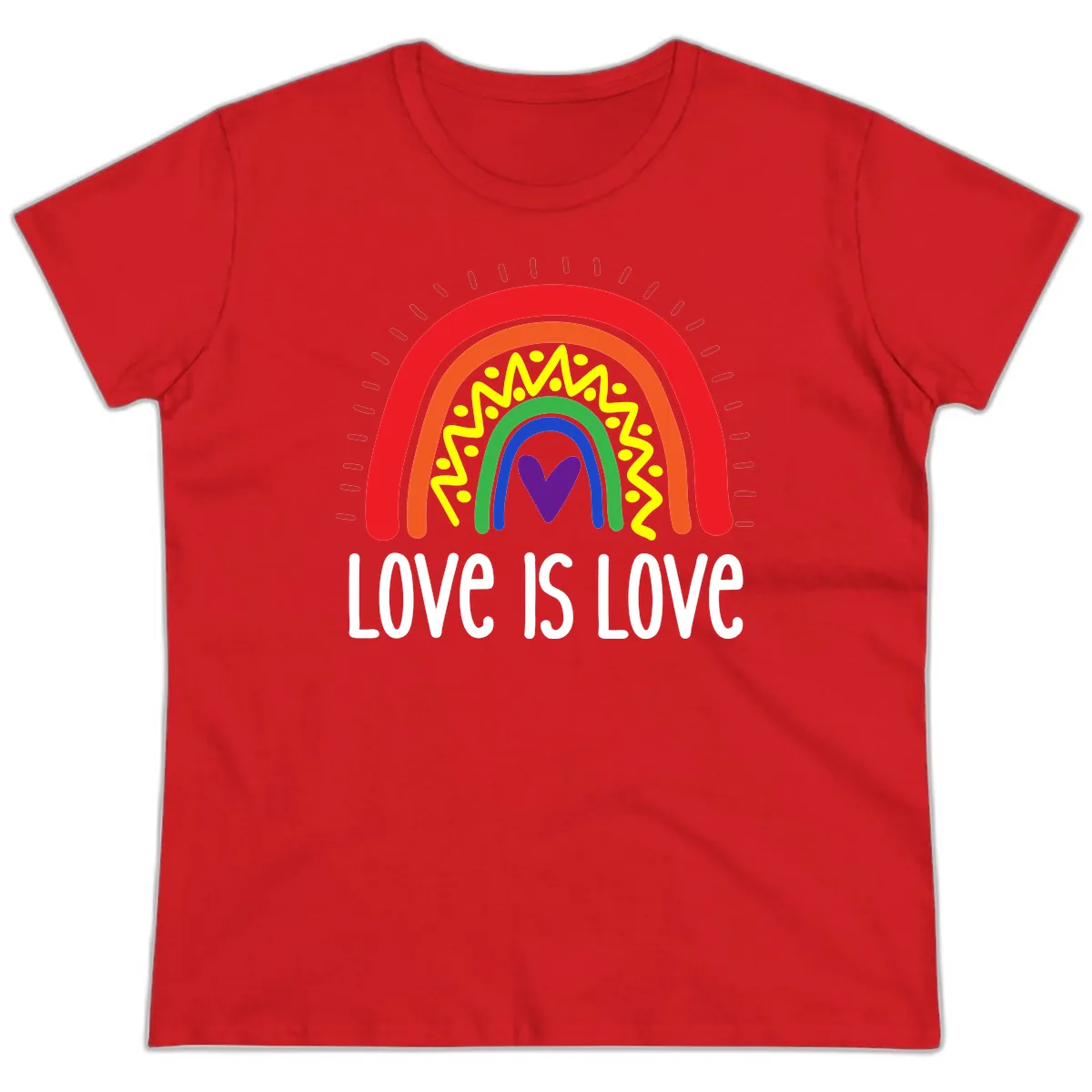 Love Is Love Rainbow Pride Ladies Tee in Red