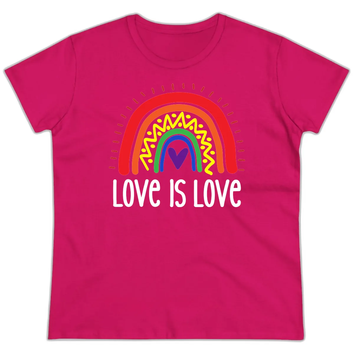 Love Is Love Rainbow Pride Ladies Tee in Heliconia