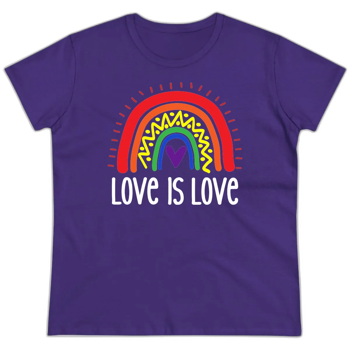 Love Is Love Rainbow Pride Ladies Tee in Purple
