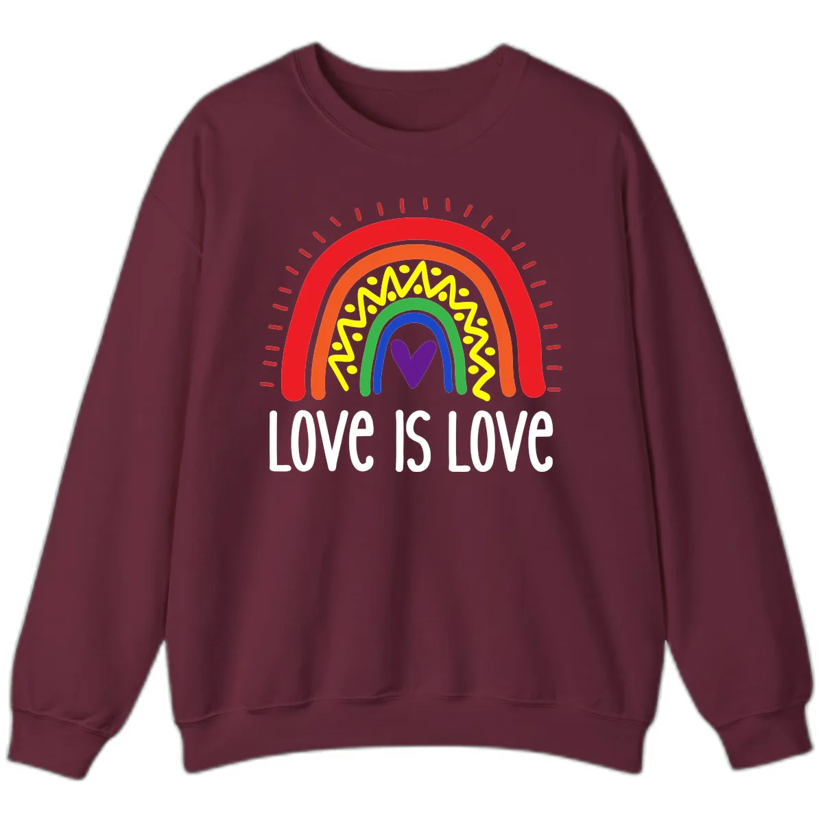 Love Is Love Rainbow Pride Sweatshirt in Maroon