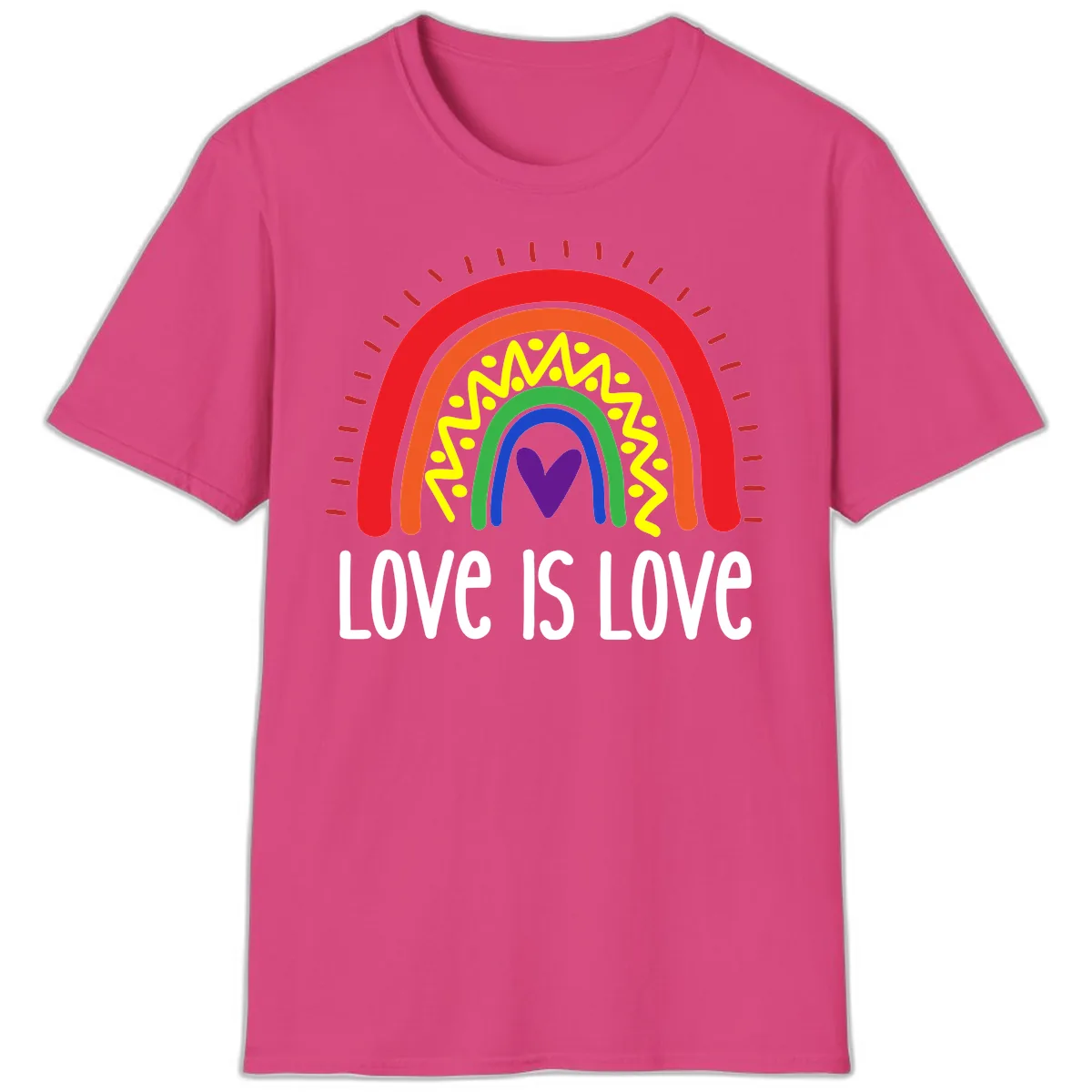 Love Is Love Rainbow Pride T-Shirt in Heliconia