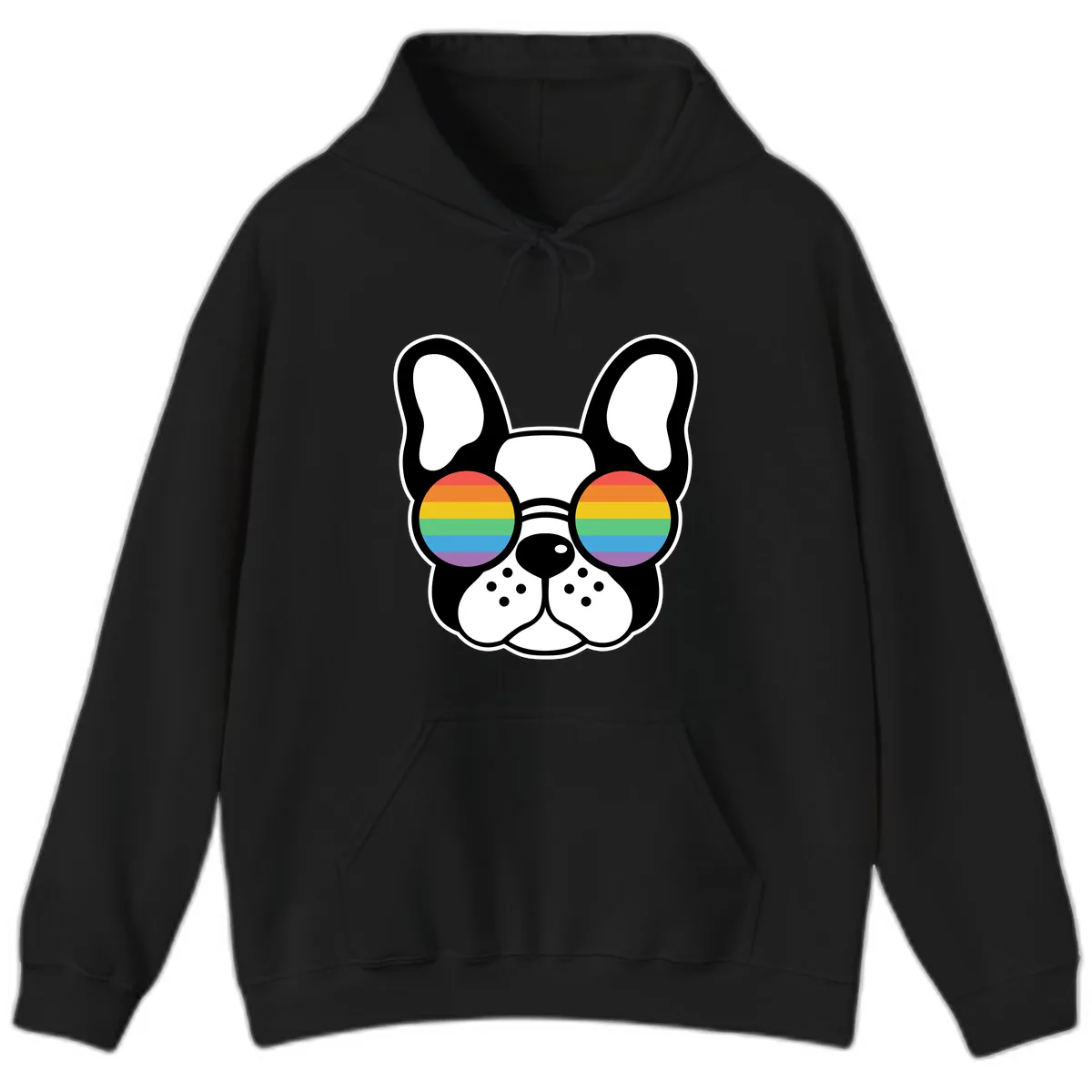 Rainbow Sunglasses French Bulldog Pride Hoodie in Black