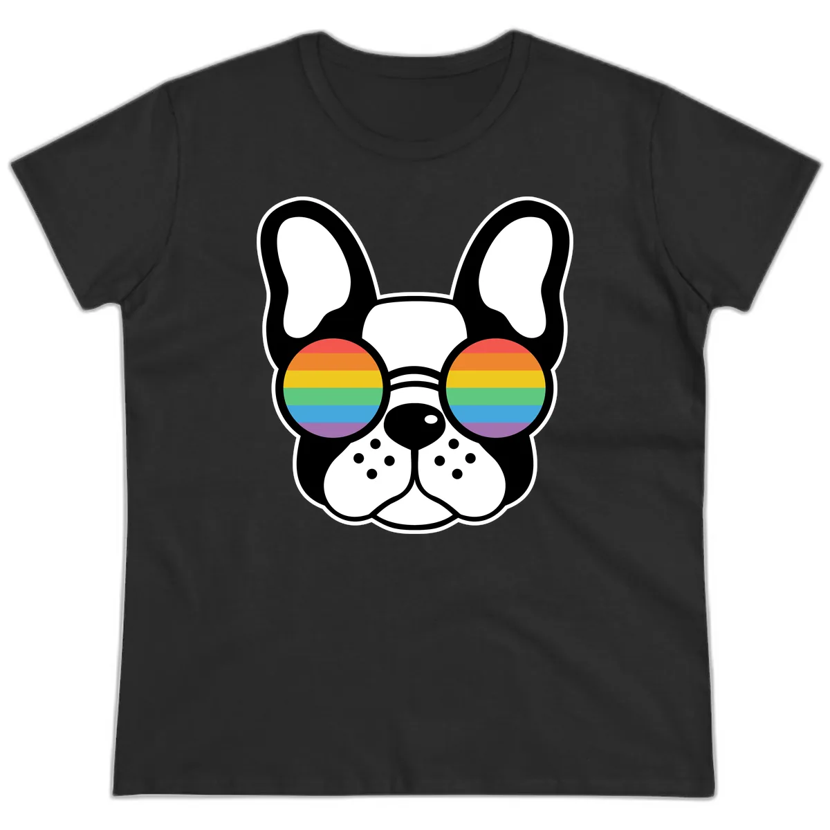 Rainbow Sunglasses French Bulldog Pride Ladies Tee in Black