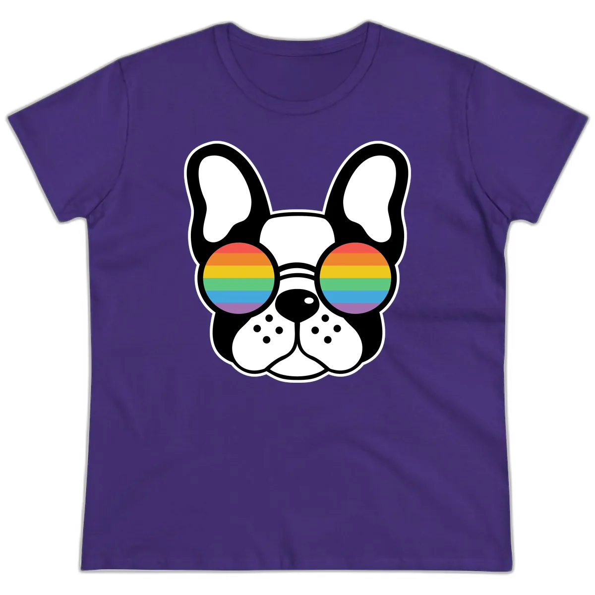 Rainbow Sunglasses French Bulldog Pride Ladies Tee in Purple