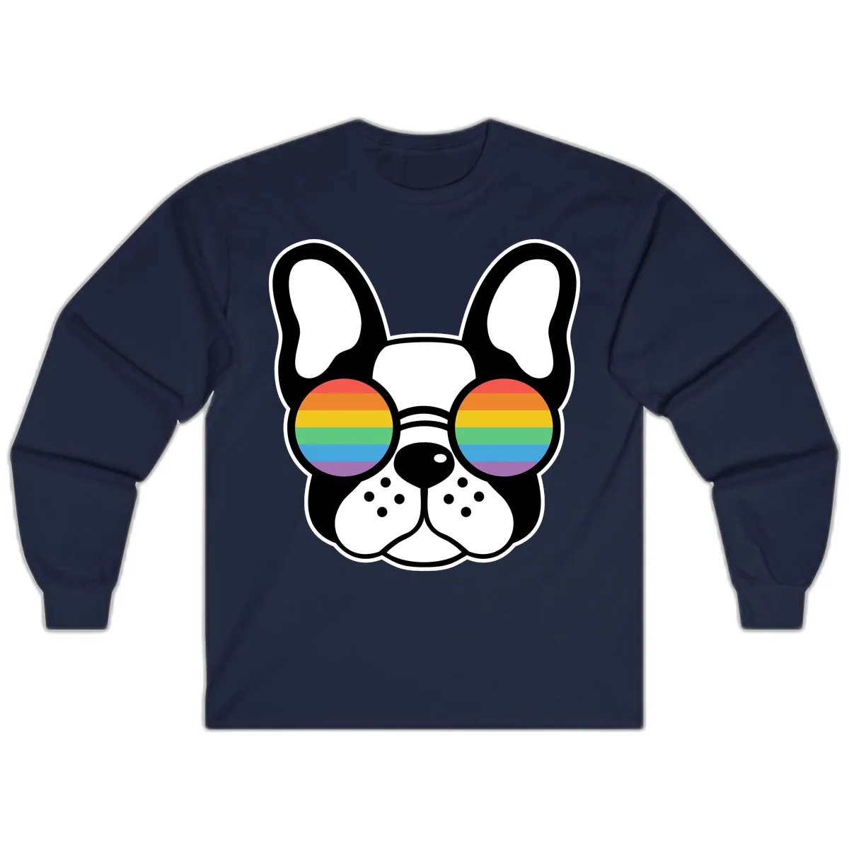 Rainbow Sunglasses French Bulldog Pride Long Sleeve in Navy