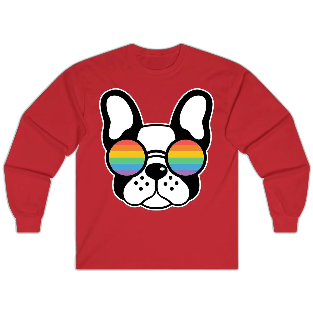 Rainbow Sunglasses French Bulldog Pride Long Sleeve in Red