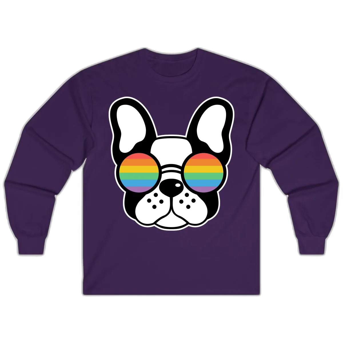 Rainbow Sunglasses French Bulldog Pride Long Sleeve in Purple
