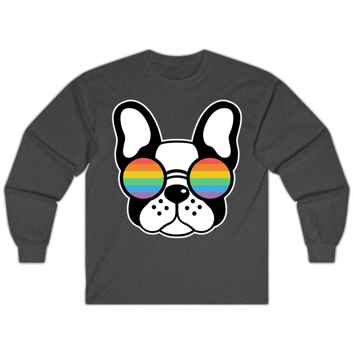 Rainbow Sunglasses French Bulldog Pride Long Sleeve in Dark Heather