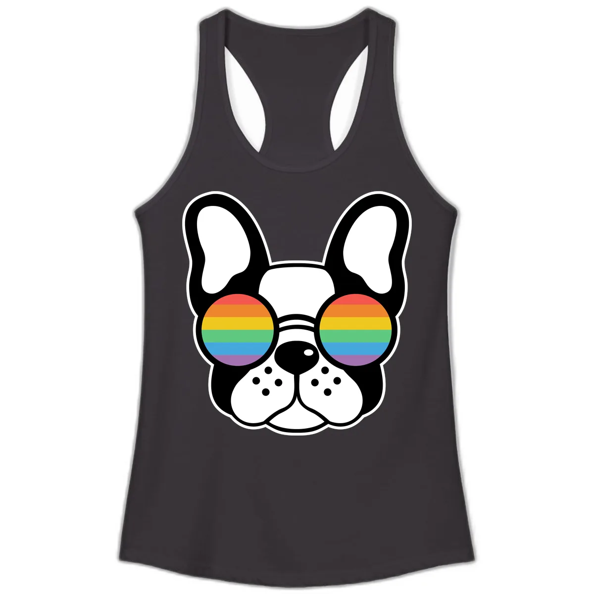 Rainbow Sunglasses French Bulldog Pride Ladies Tank in Black