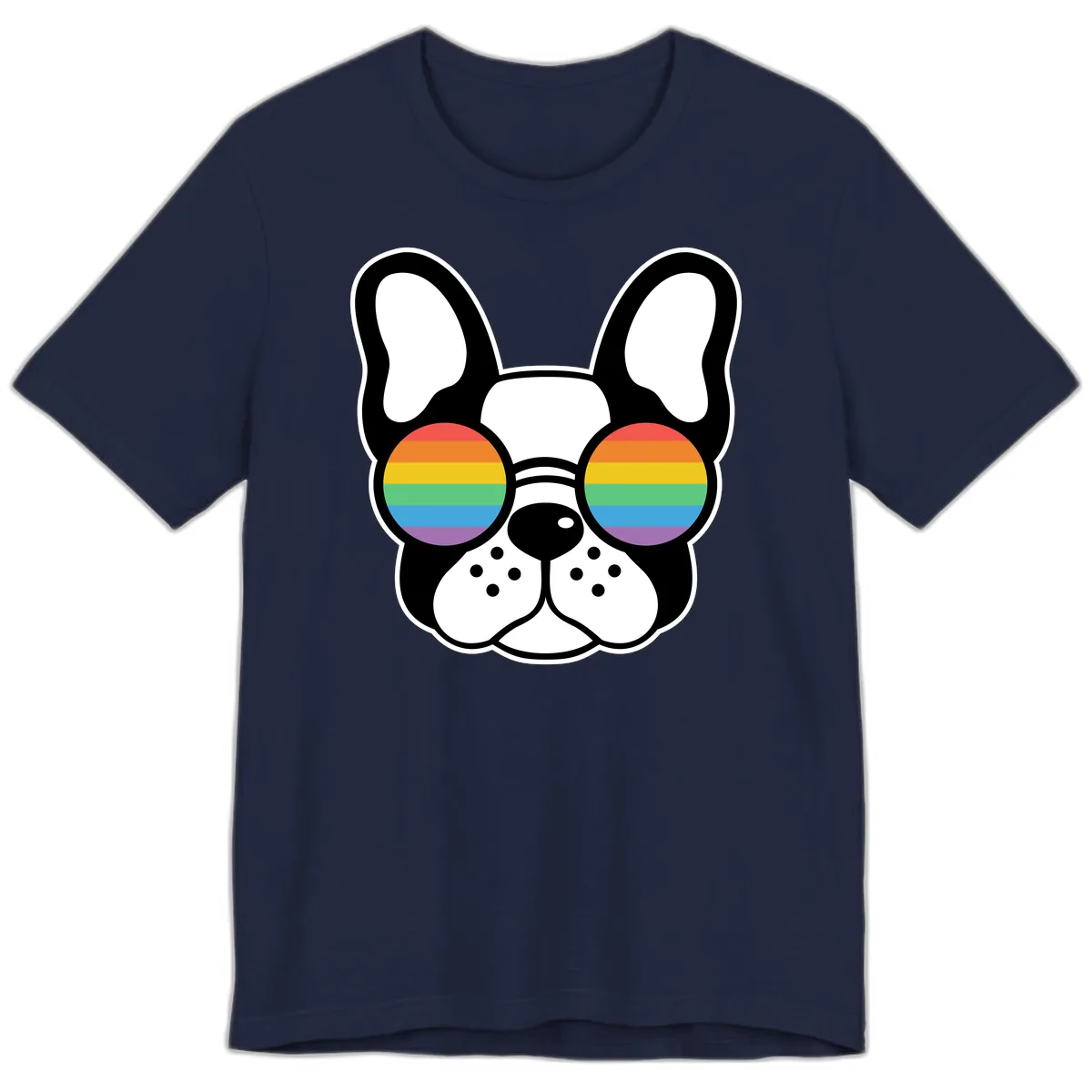 Rainbow Sunglasses French Bulldog Pride Premium T-Shirt in Navy
