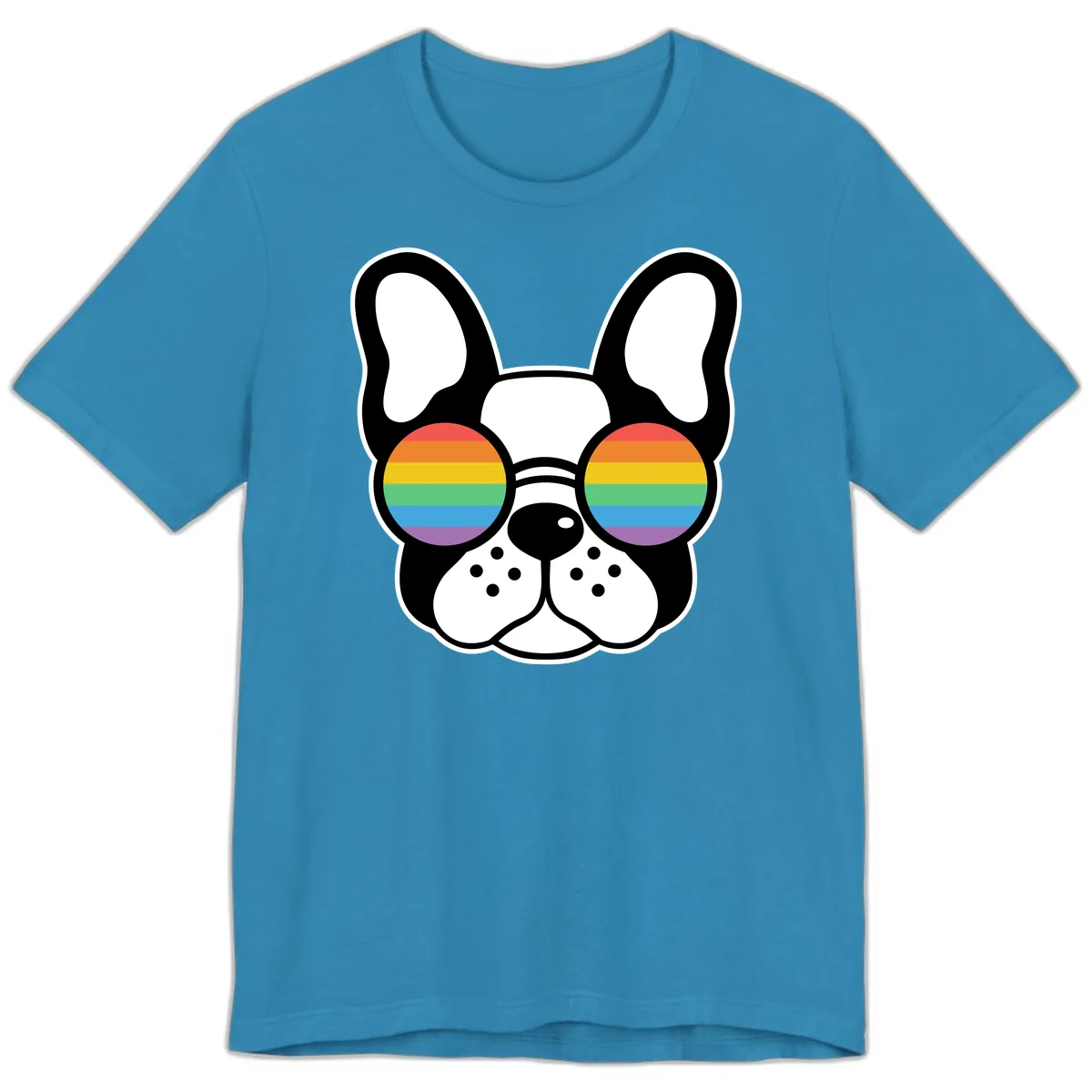 Rainbow Sunglasses French Bulldog Pride Premium T-Shirt in Aqua