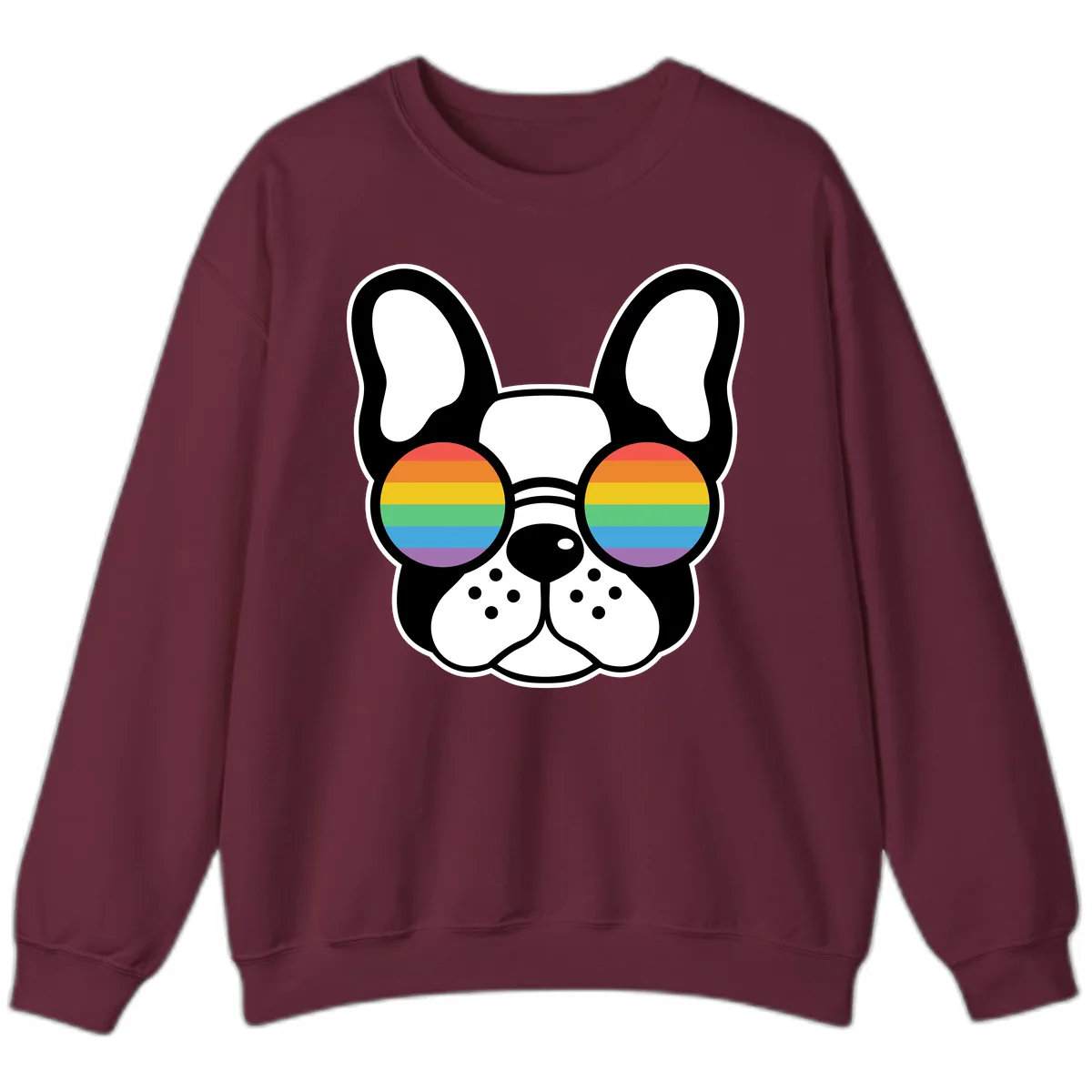 Rainbow Sunglasses French Bulldog Pride Sweatshirt in Maroon