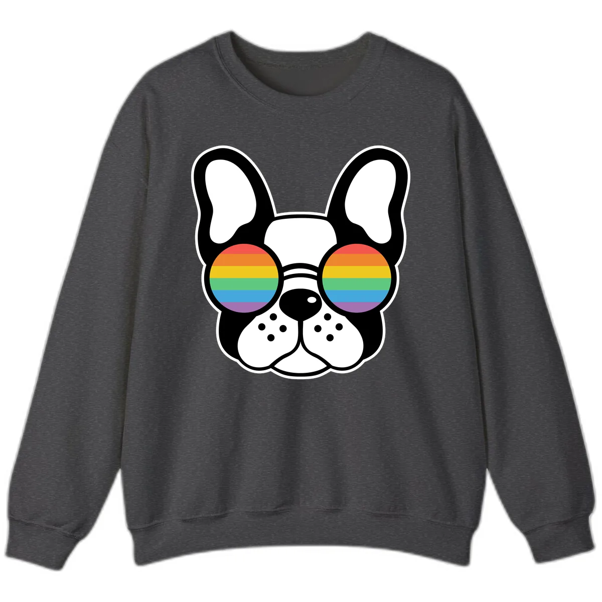 Rainbow Sunglasses French Bulldog Pride Sweatshirt in Dark Heather