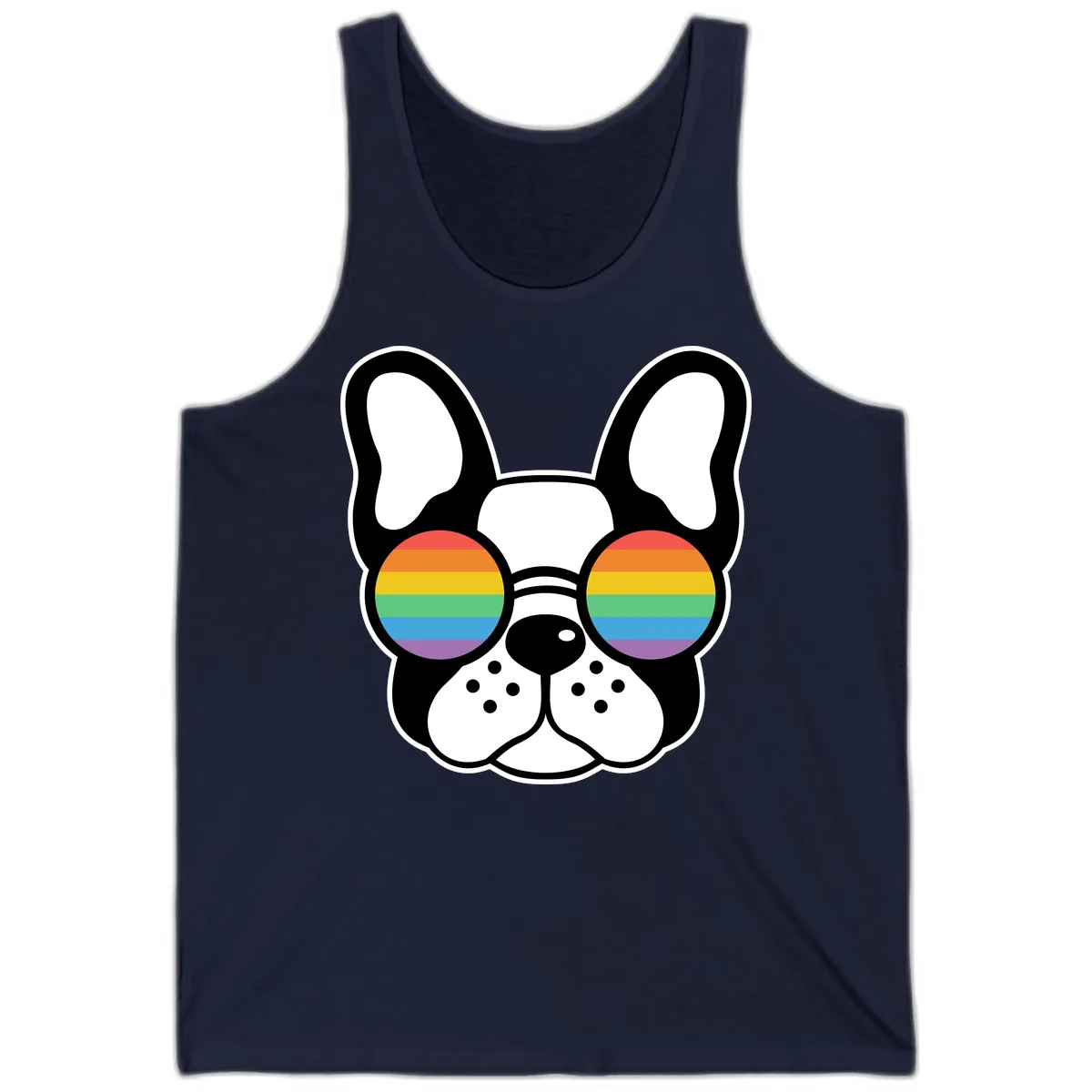 Rainbow Sunglasses French Bulldog Pride Tank in Navy