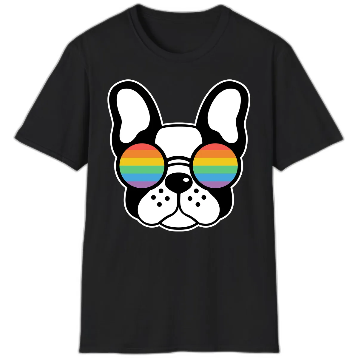 Rainbow Sunglasses French Bulldog Pride T-Shirt in Black