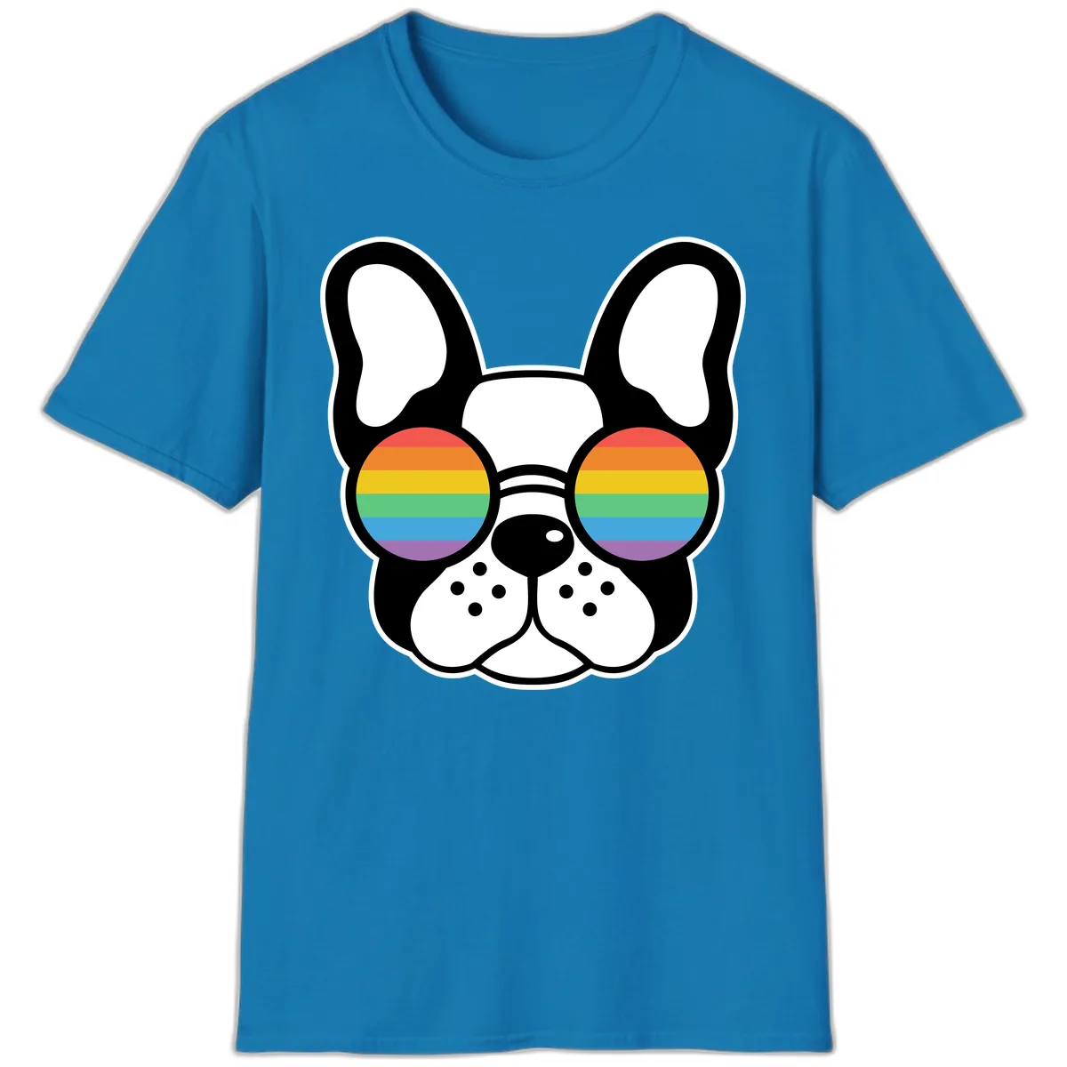 Rainbow Sunglasses French Bulldog Pride T-Shirt in Sapphire