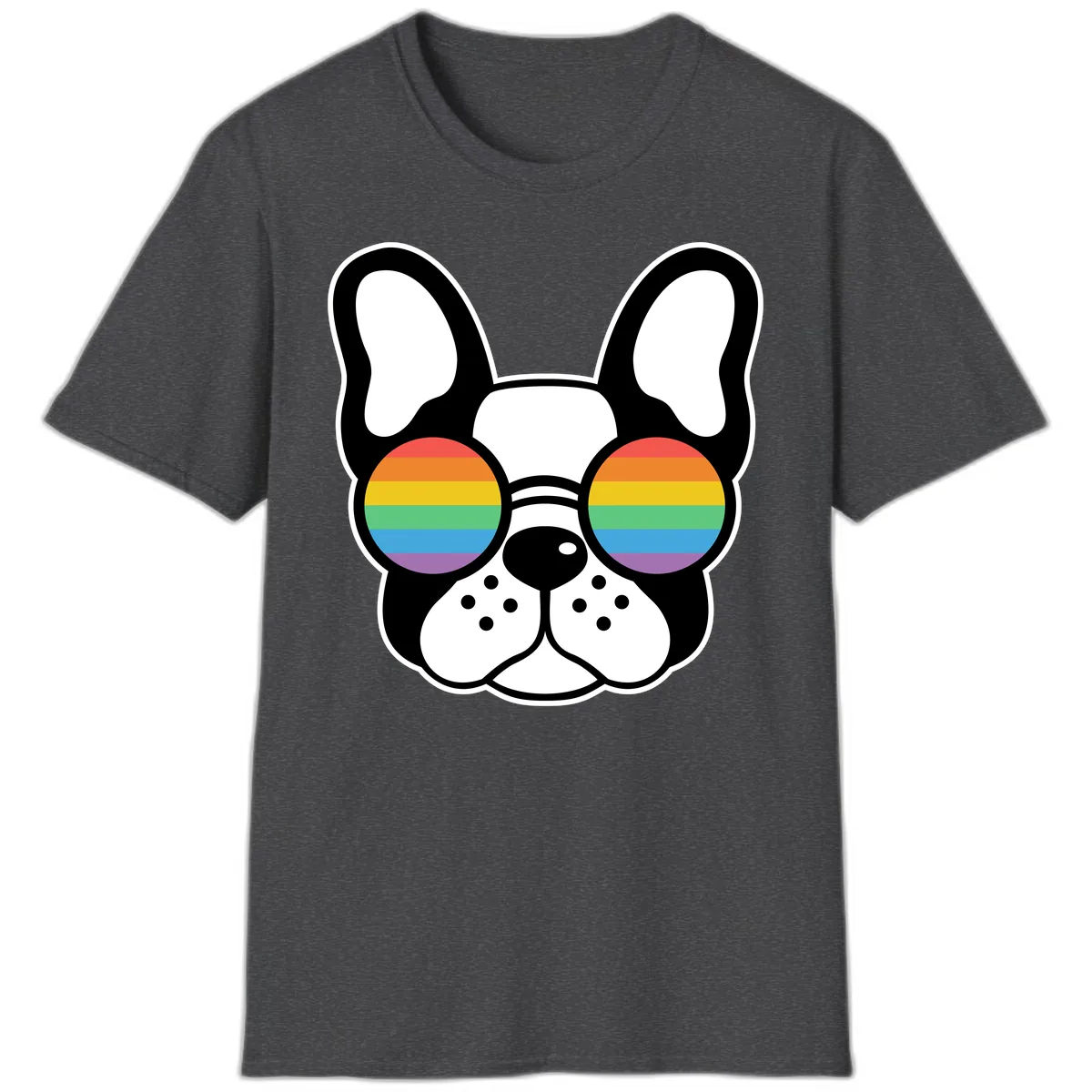 Rainbow Sunglasses French Bulldog Pride T-Shirt in Dark Heather