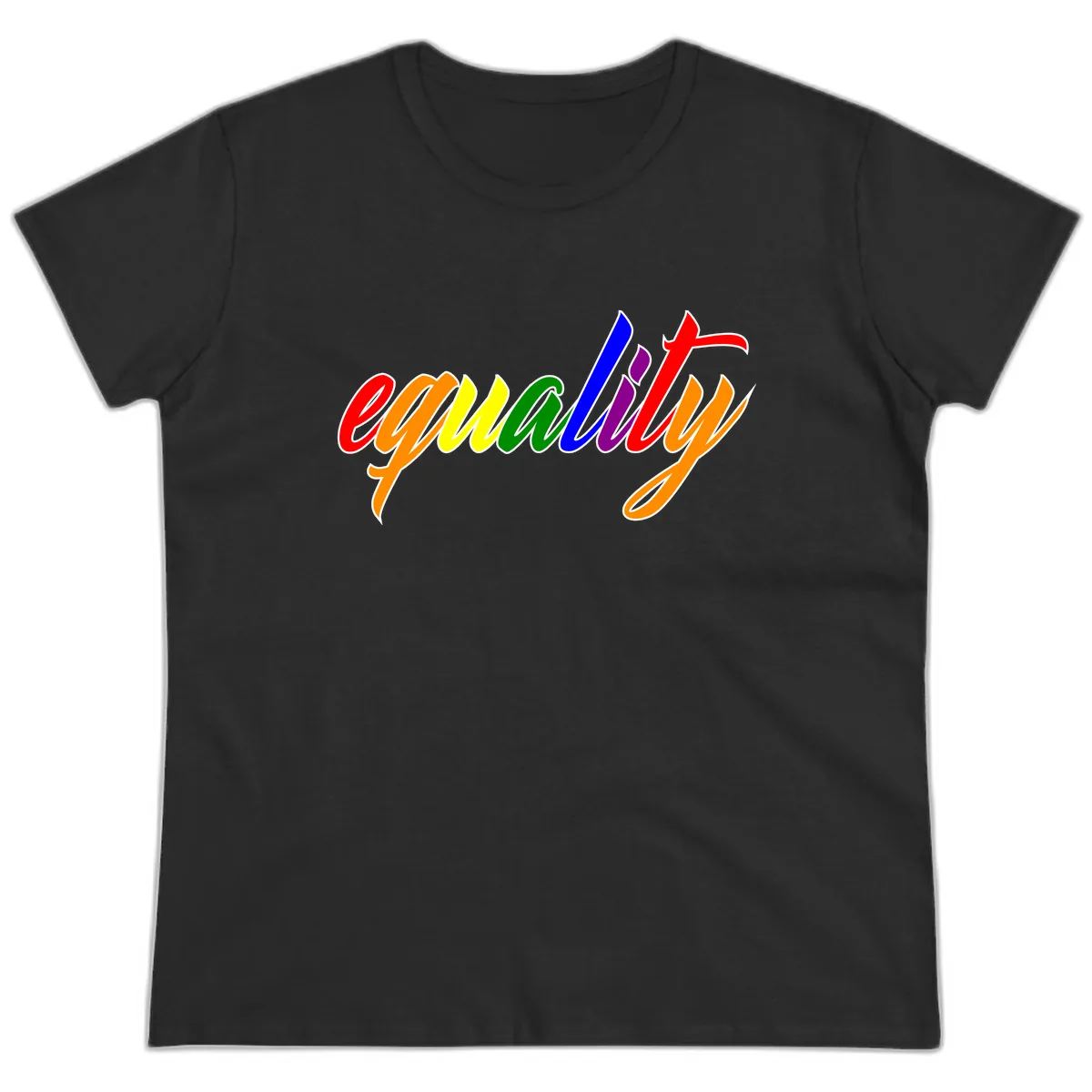 Equality Rainbow Pride Design Ladies Tee in Black