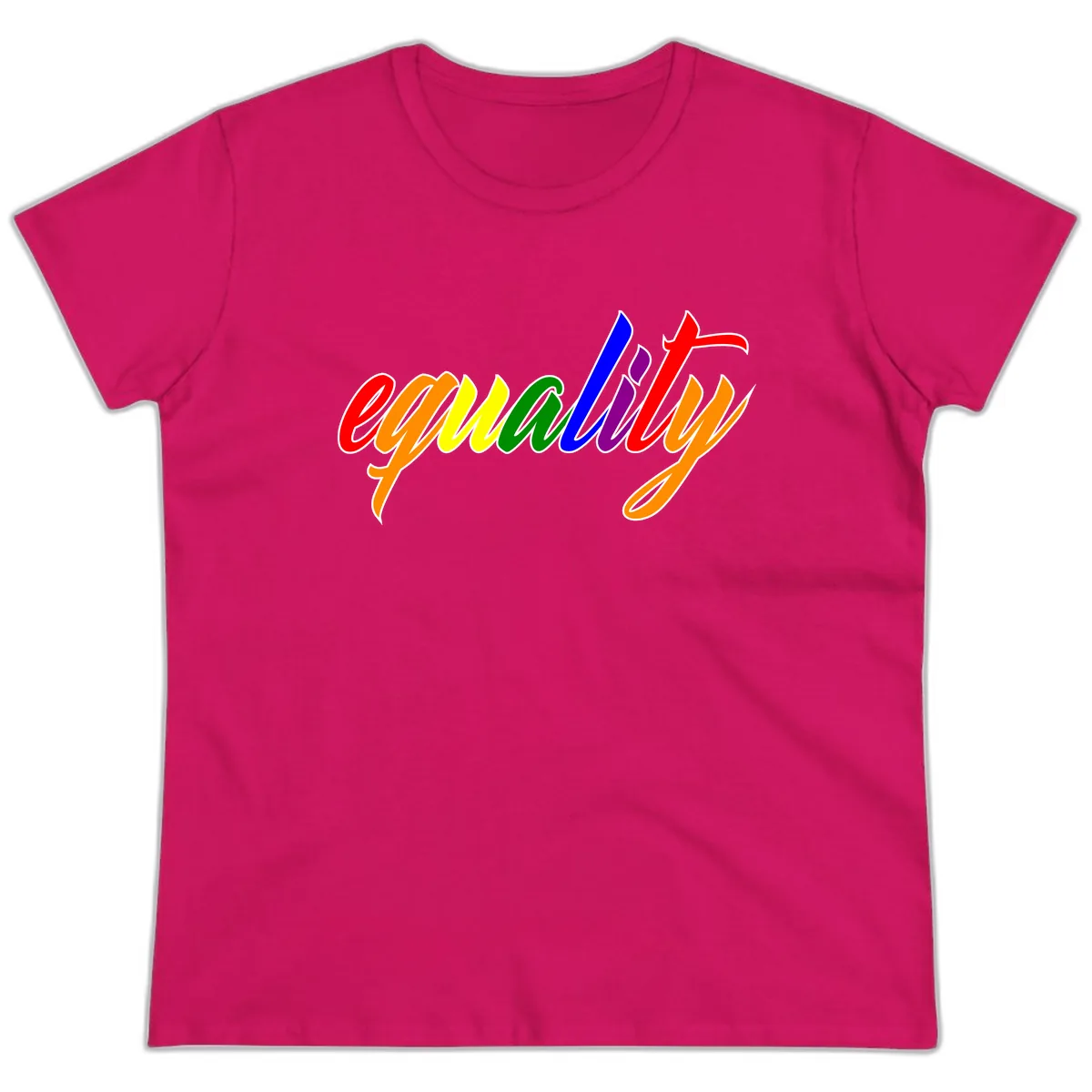 Equality Rainbow Pride Design Ladies Tee in Heliconia