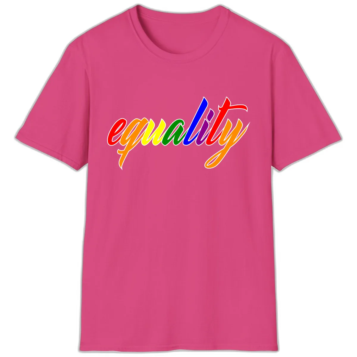 Equality Rainbow Pride Design T-Shirt in Heliconia