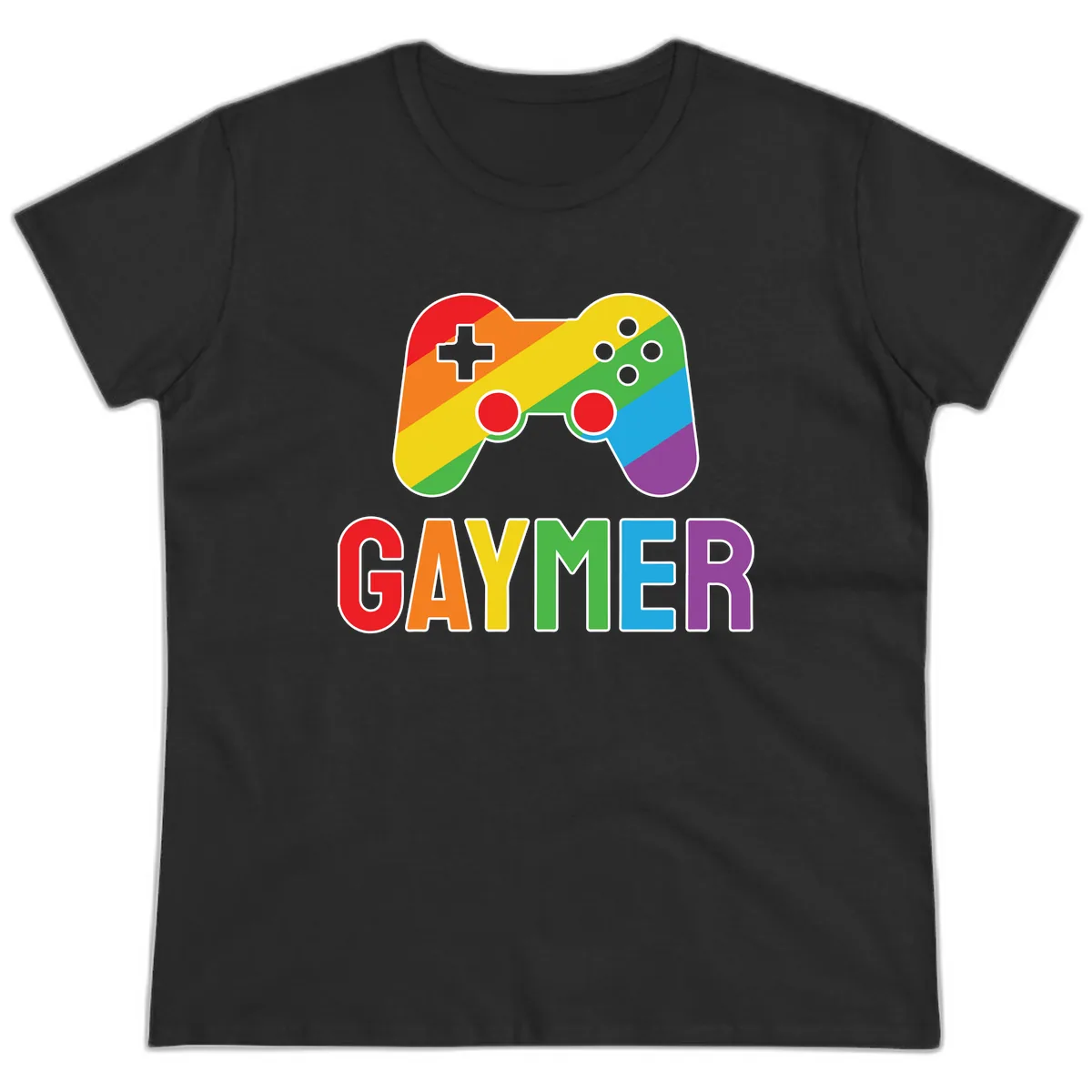 Rainbow Gamer Pride Controller Ladies Tee in Black