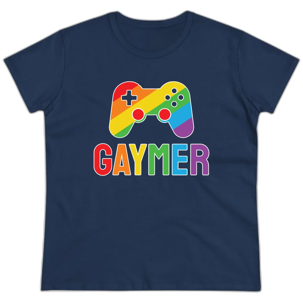 Rainbow Gamer Pride Controller Ladies Tee in Navy
