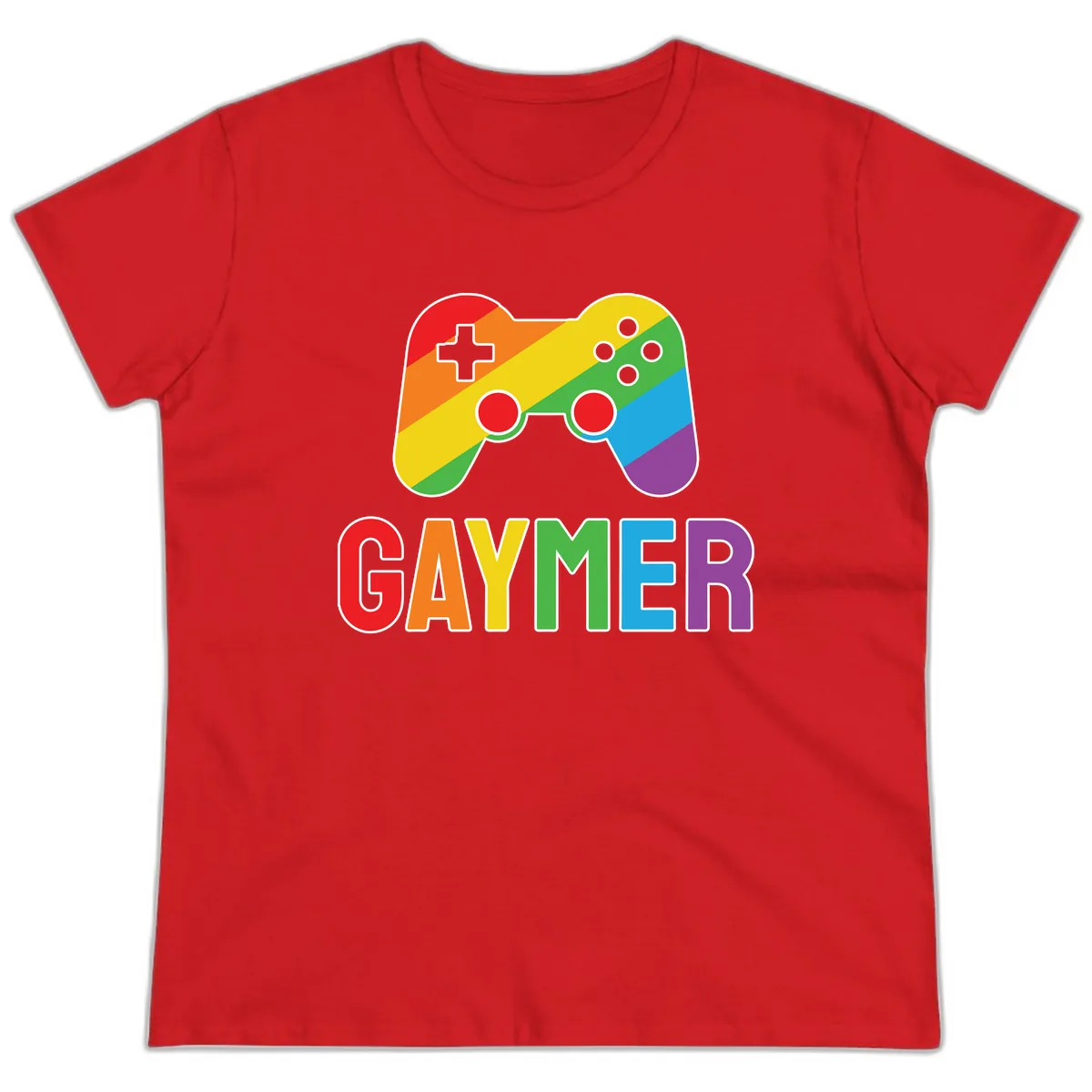 Rainbow Gamer Pride Controller Ladies Tee in Red