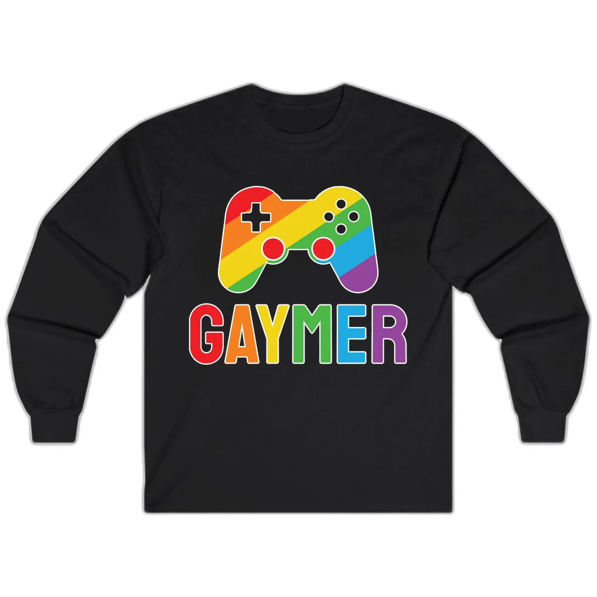 Rainbow Gamer Pride Controller Long Sleeve in Black