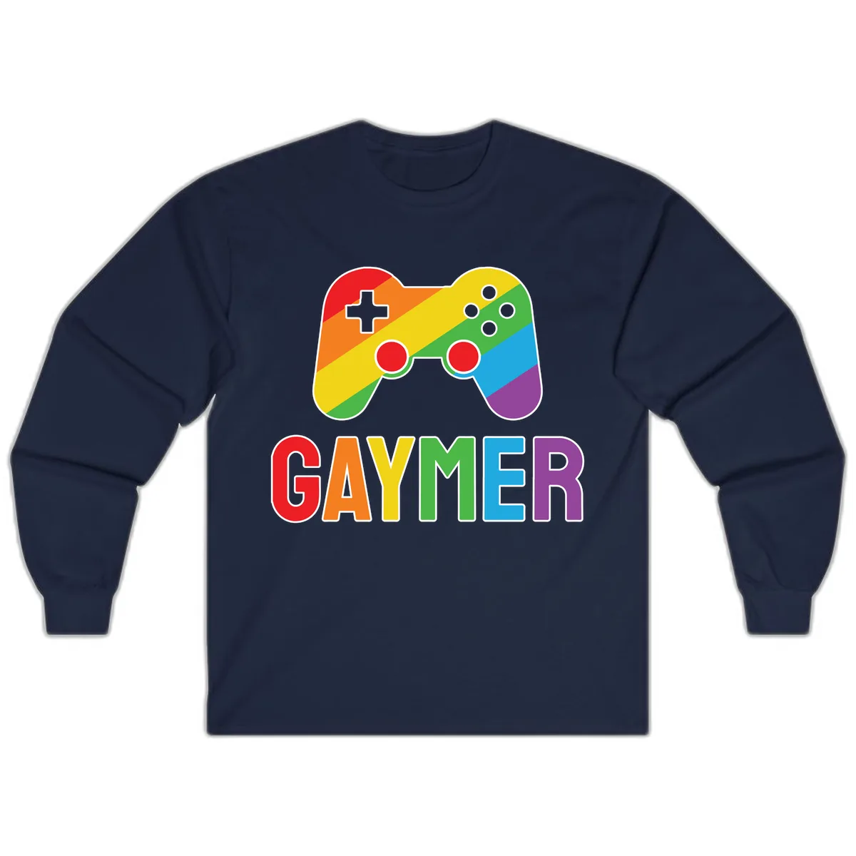 Rainbow Gamer Pride Controller Long Sleeve in Navy