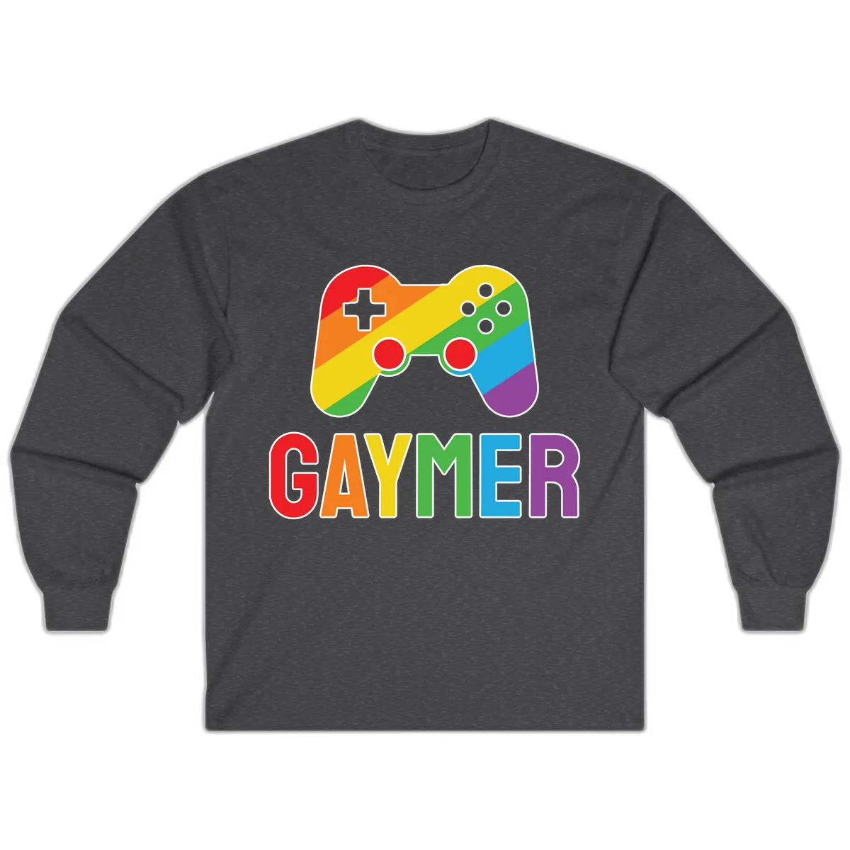 Rainbow Gamer Pride Controller Long Sleeve in Dark Heather