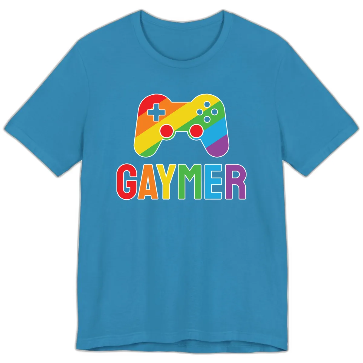 Rainbow Gamer Pride Controller Premium T-Shirt in Aqua
