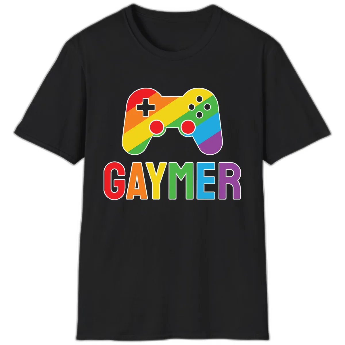 Rainbow Gamer Pride Controller T-Shirt in Black