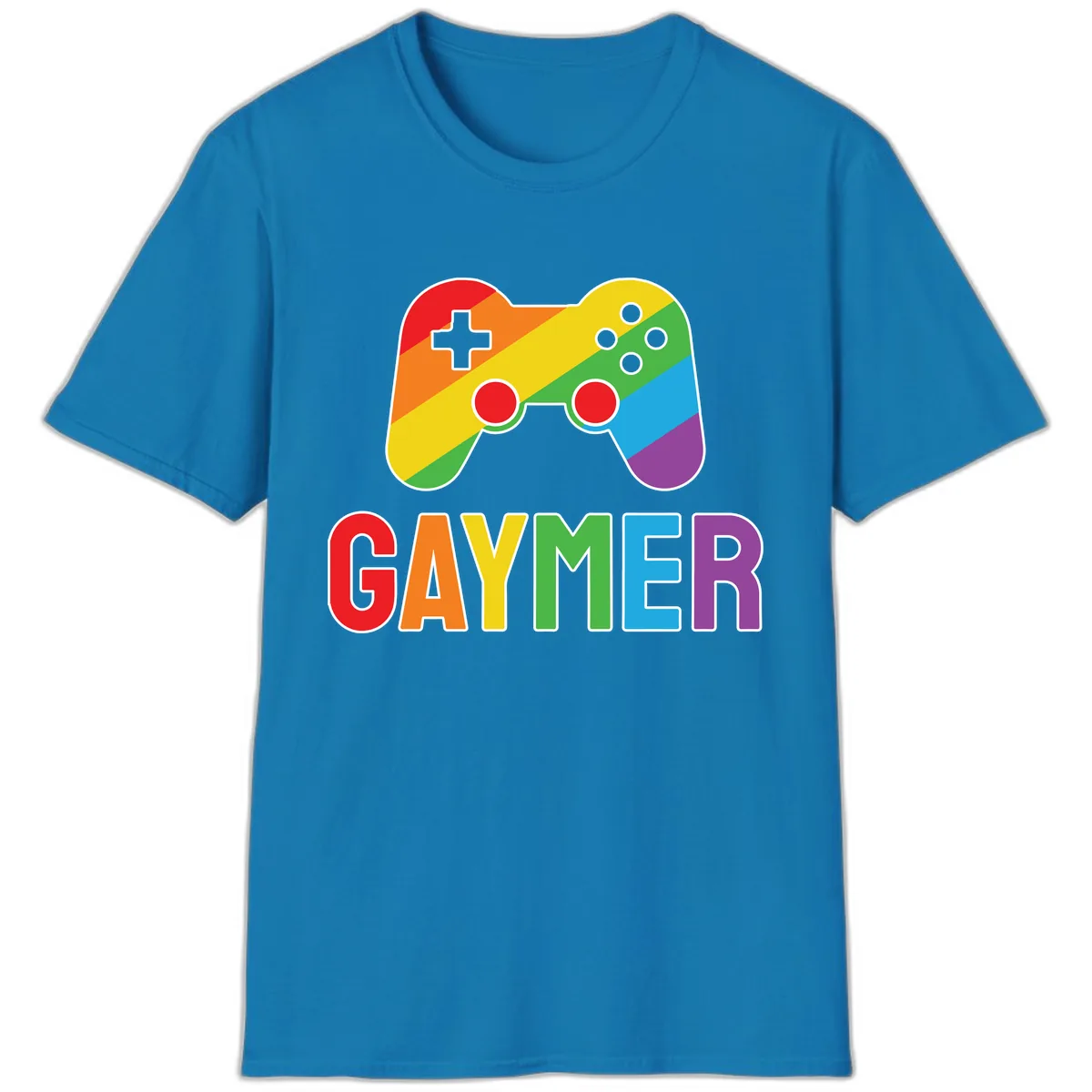 Rainbow Gamer Pride Controller T-Shirt in Sapphire