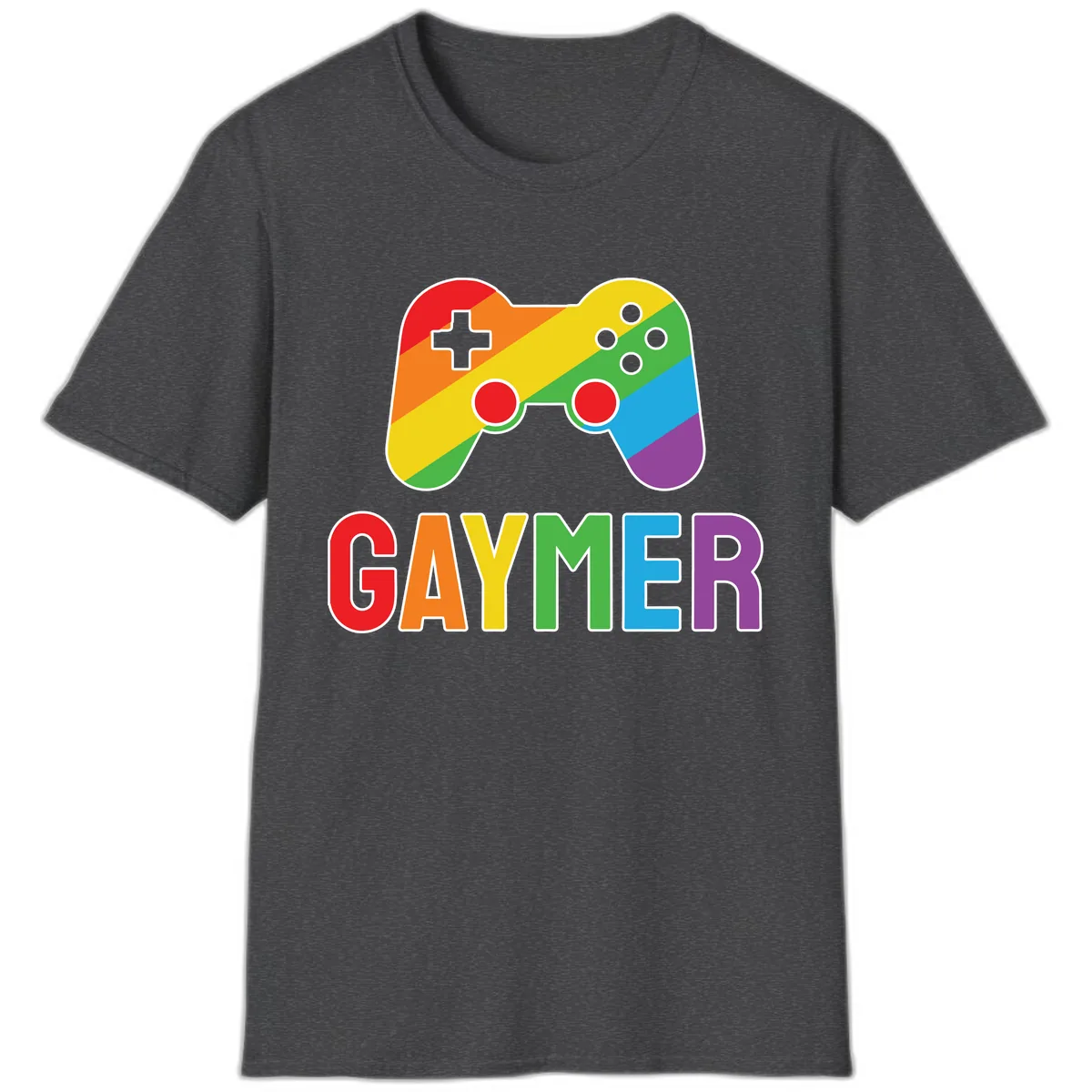 Rainbow Gamer Pride Controller T-Shirt in Dark Heather
