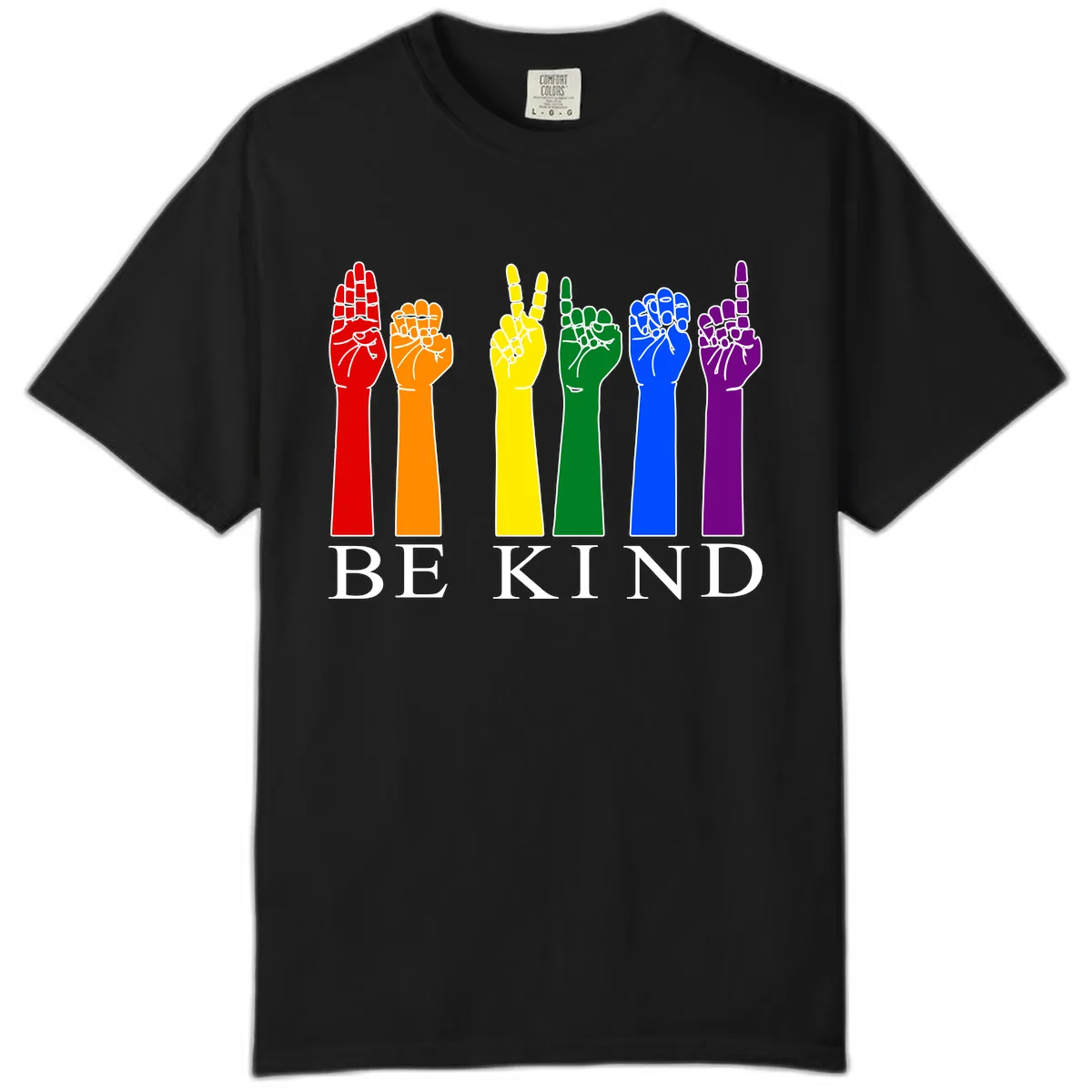 Be Kind Rainbow Hands Pride Comfort Color in Black